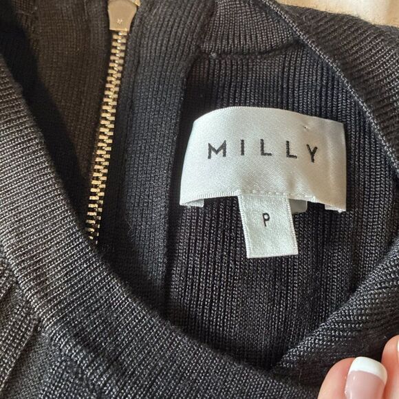 Milly Authentic Solid Black Ribbed Knit Long Sleeve Ruffle Mini Dress Xs Small P - Picture 7 of 9